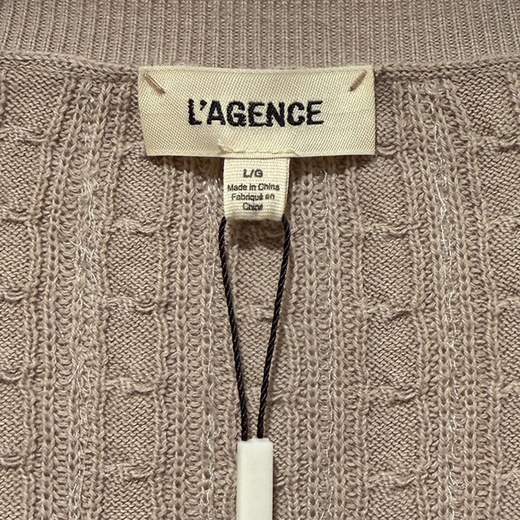 New L'AGENCE Trinity Sequin Cable-Knit Sweater Large L Pale Neutral Fall Staple - Picture 5 of 11